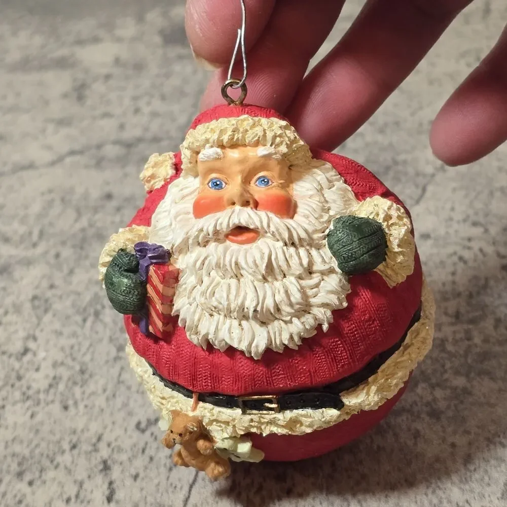 Roly Poly Fat Santa Ball Ornament Kitsch Folk Art Fat Santa Round Country Decor